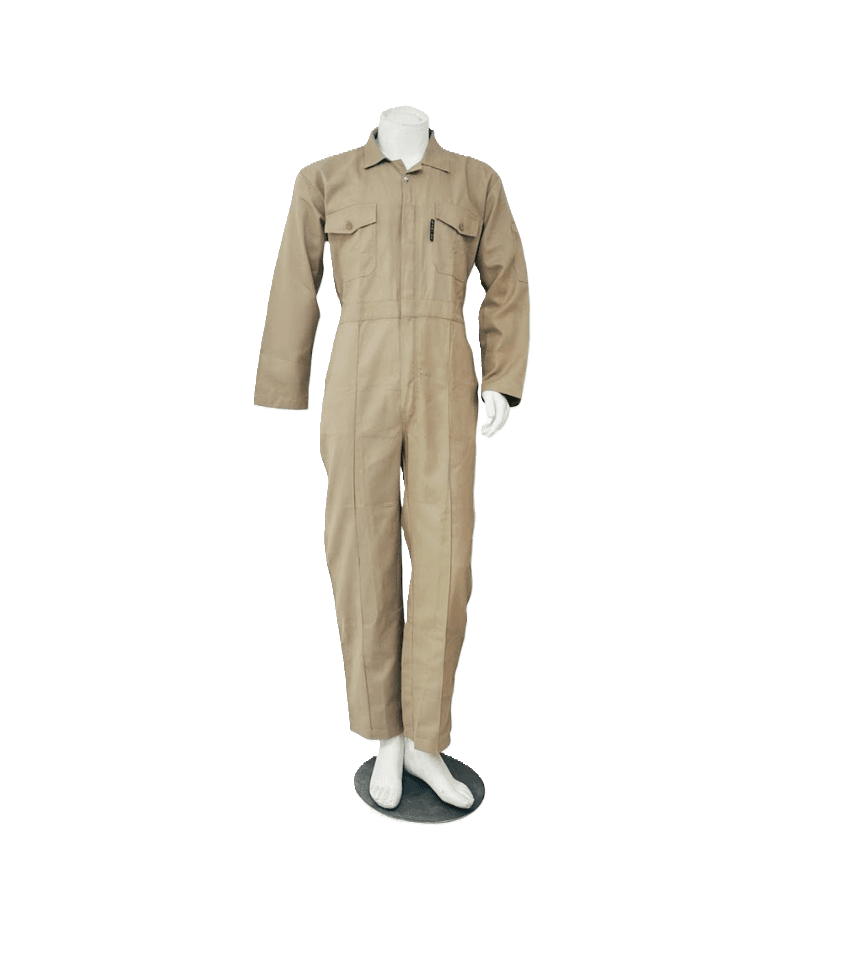 100% Cotton Coverall Beige - Mercerised Pre-Shrunk Workwear