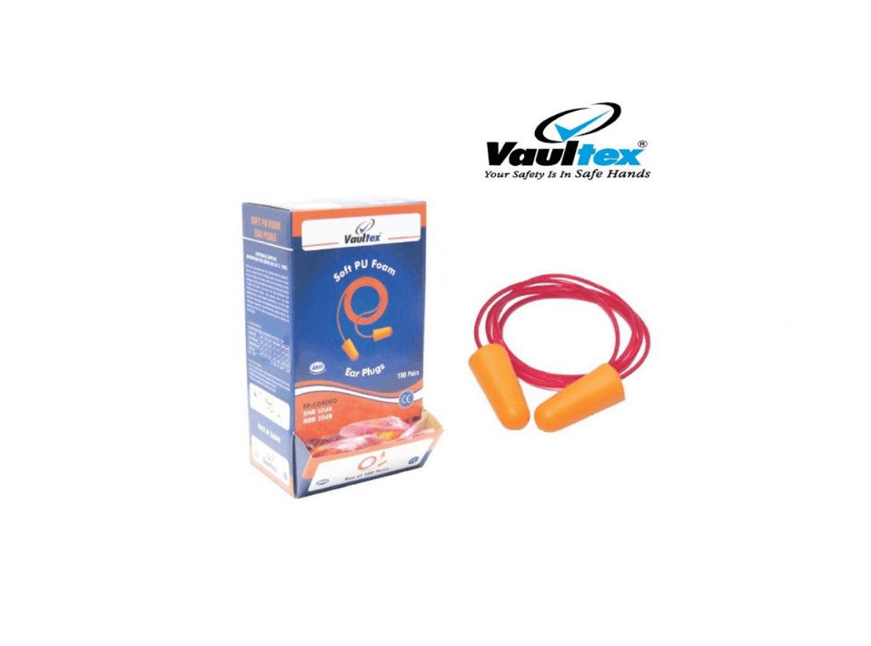 Vaultex VPC Corded PU Foam Ear Plugs - 100 Pairs Box Orange SNR 37dB