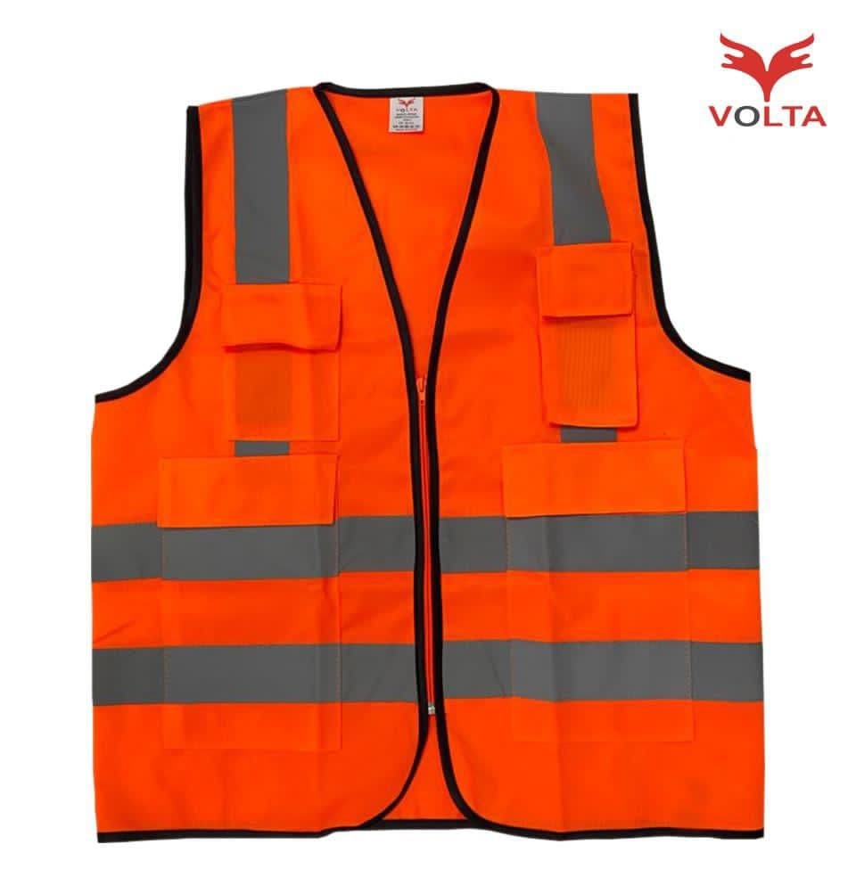 Volta Orange Reflective Safety Vest with 4 pockets